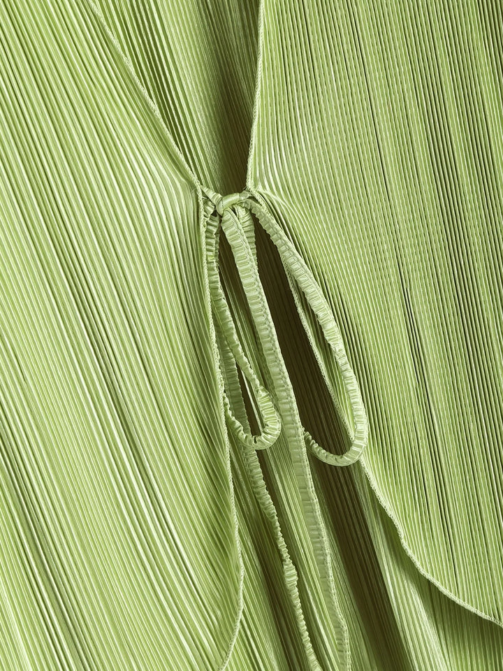 Pleated Tie-Front Blouse