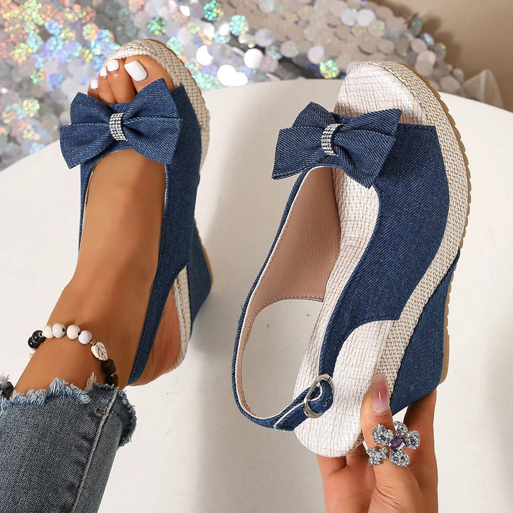 Venice Bow Denim Wedge