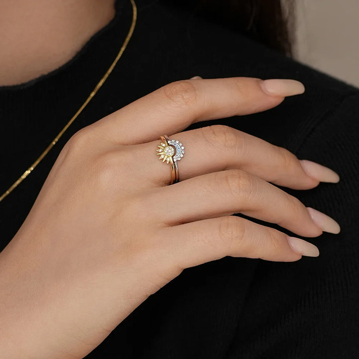 Celestial Harmony Sun & Moon Ring Set