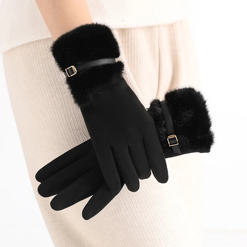 Suede Fur Cuff Gloves