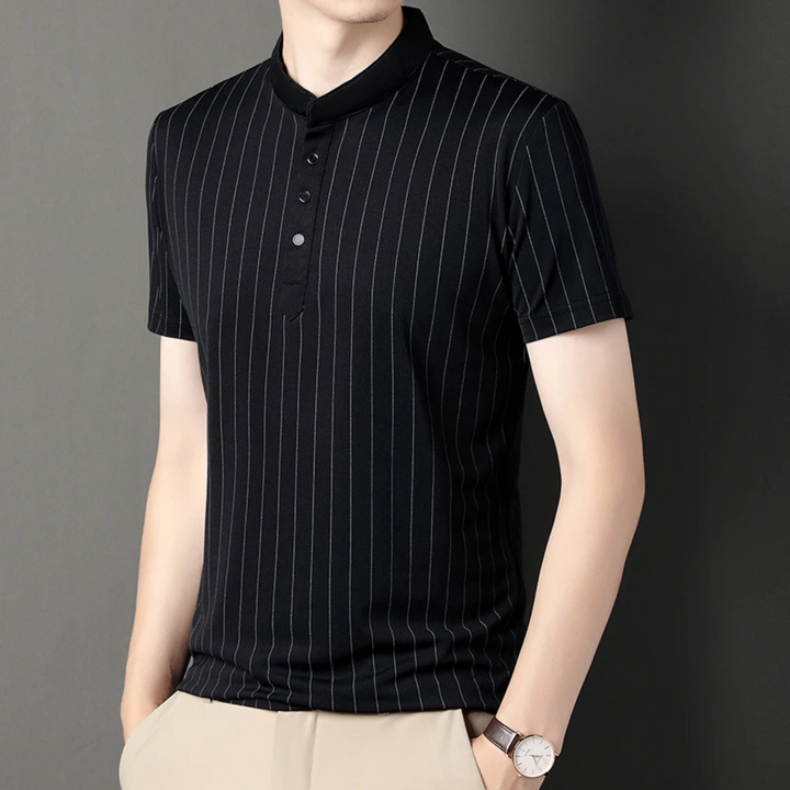 Atlas Pinstripe Mandarin Collar Polo