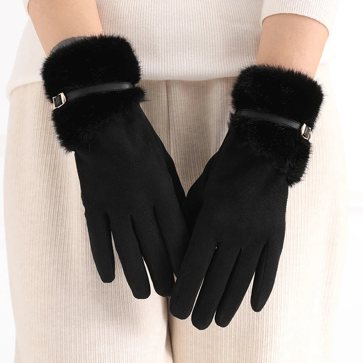 Suede Fur Cuff Gloves