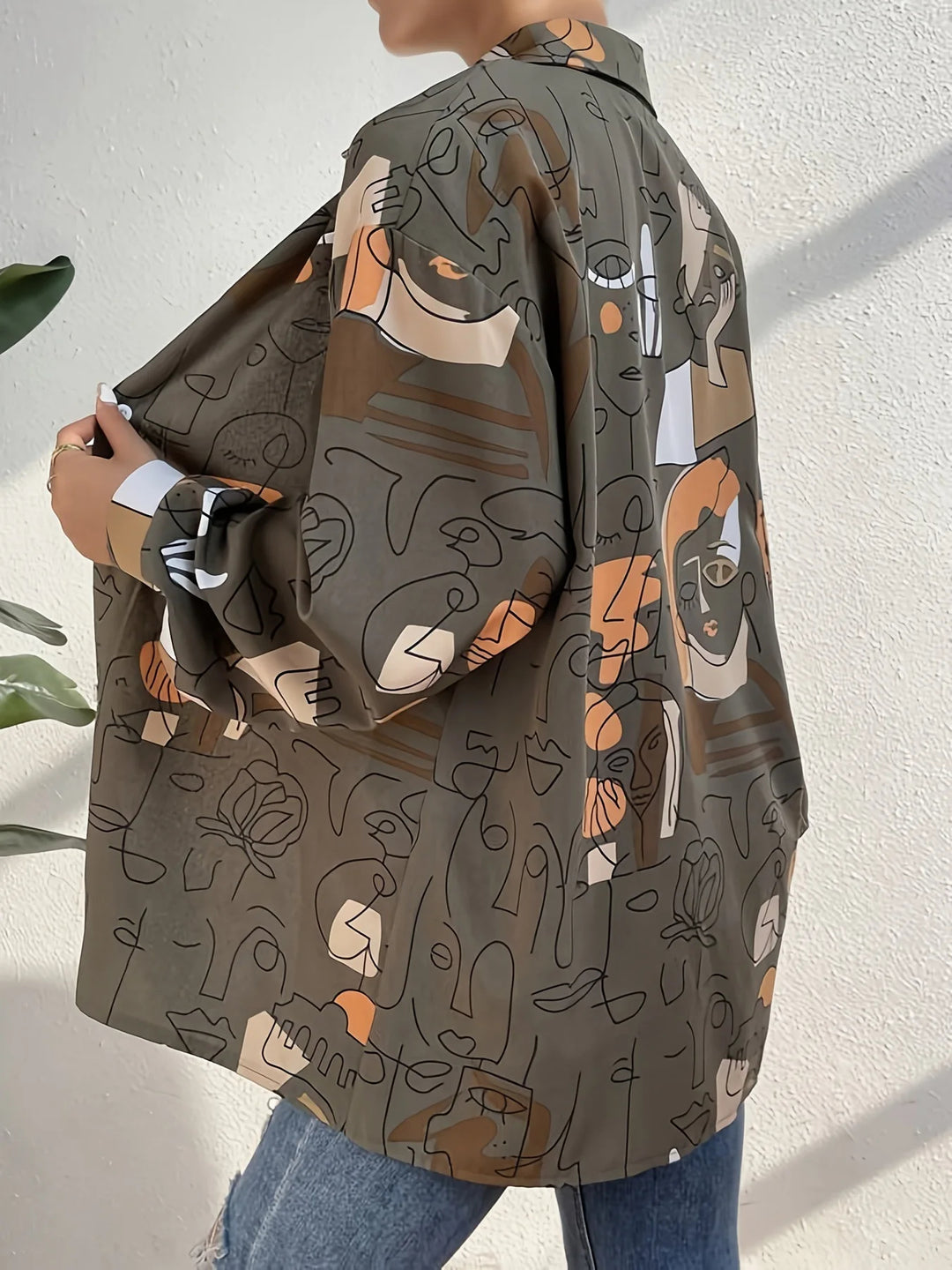 Abstract Satin Button-Up