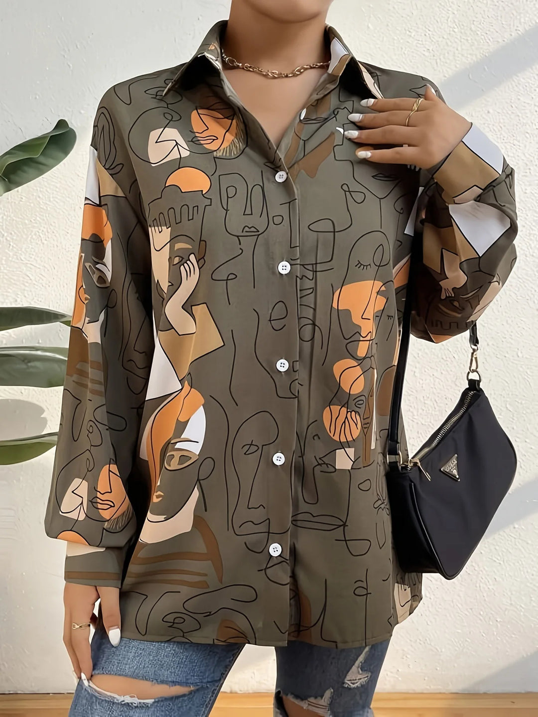 Abstract Satin Button-Up