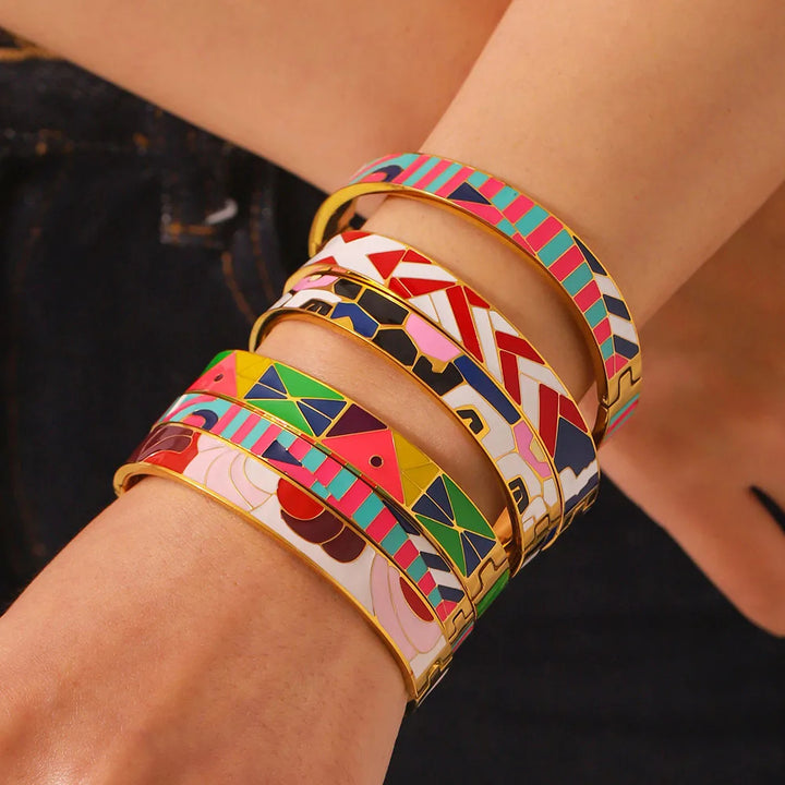 Mosaic Abstract Enamel Bangle