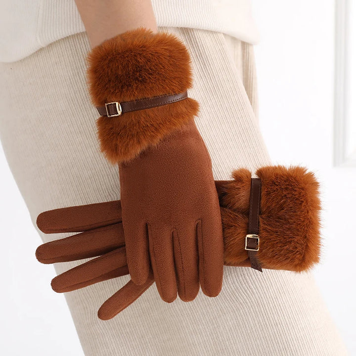 Suede Fur Cuff Gloves