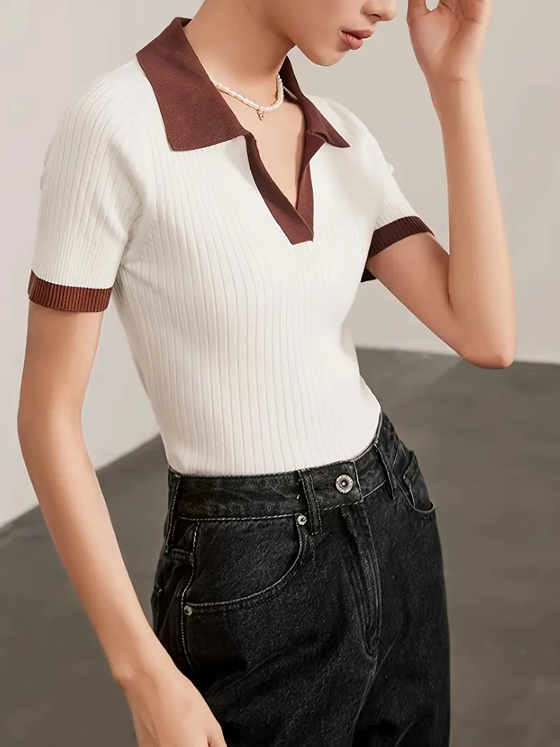 Florence Ribbed-Knit Polo Shirt