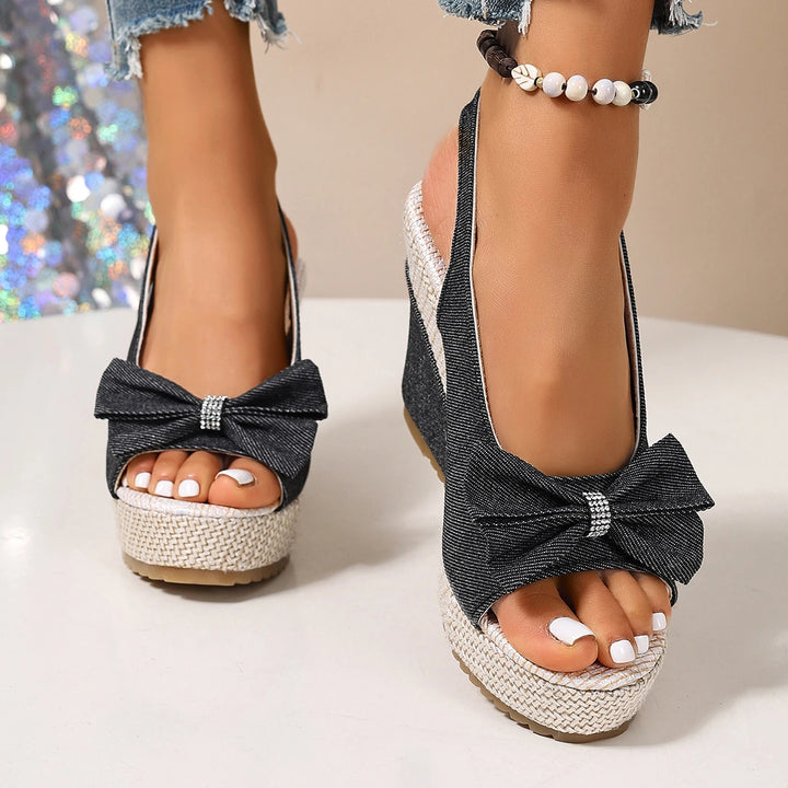 Venice Bow Denim Wedge