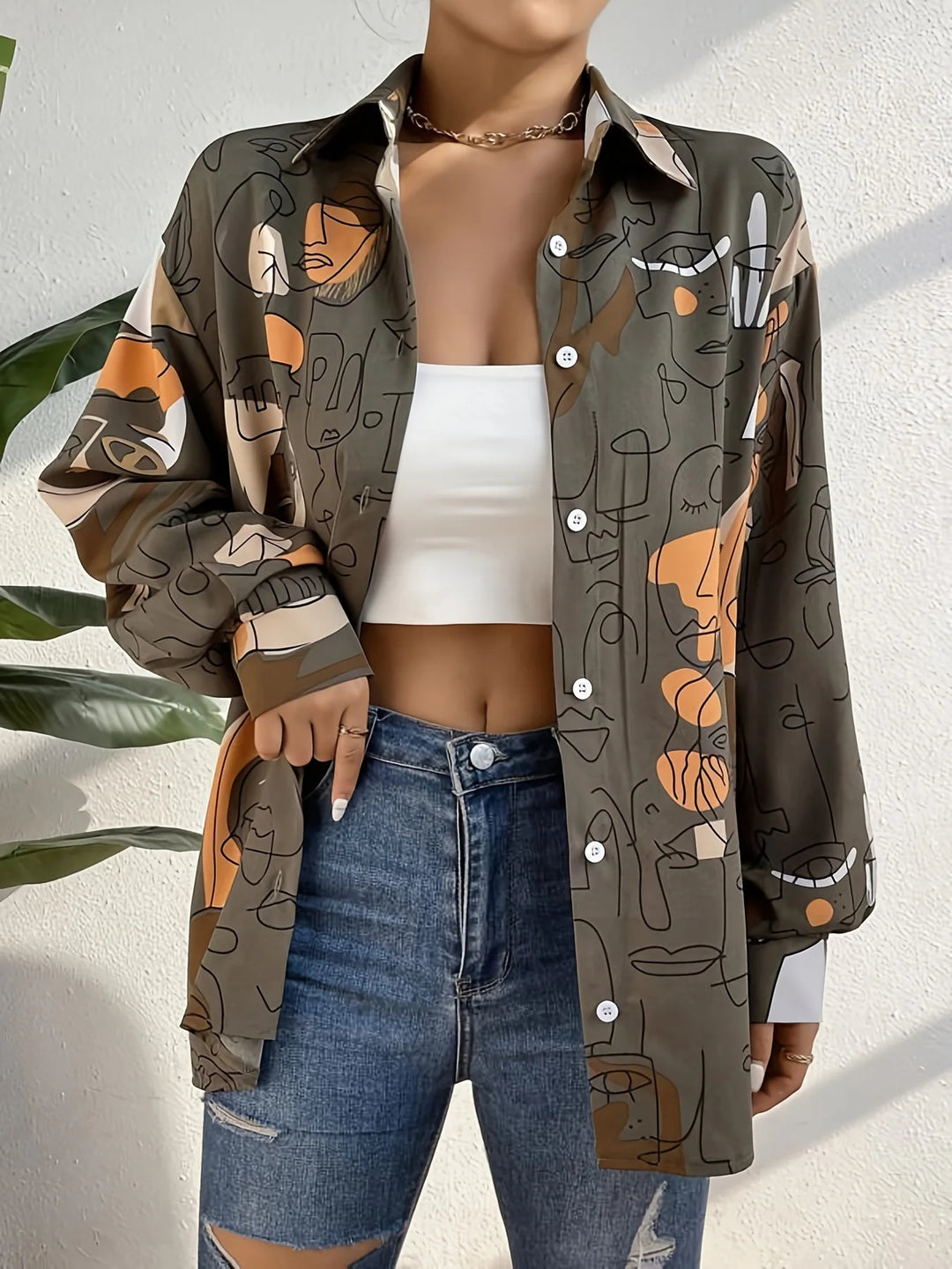 Abstract Satin Button-Up