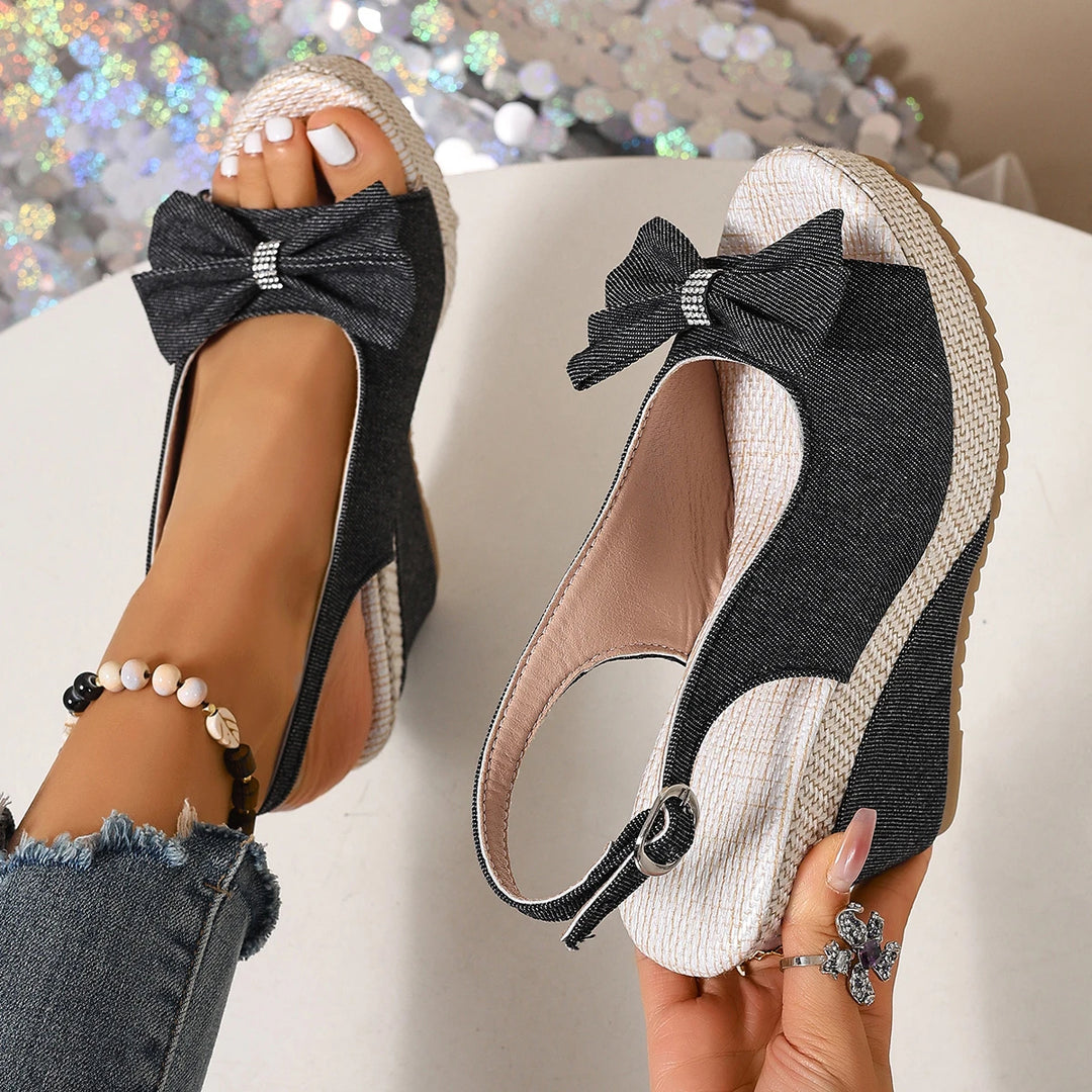 Venice Bow Denim Wedge