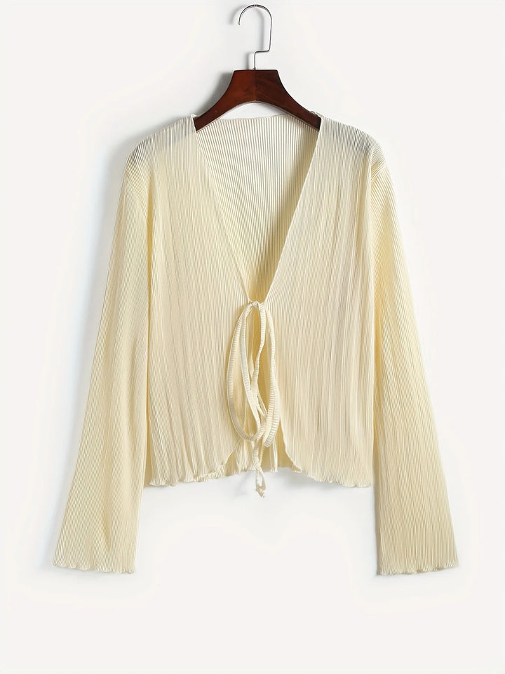 Pleated Tie-Front Blouse