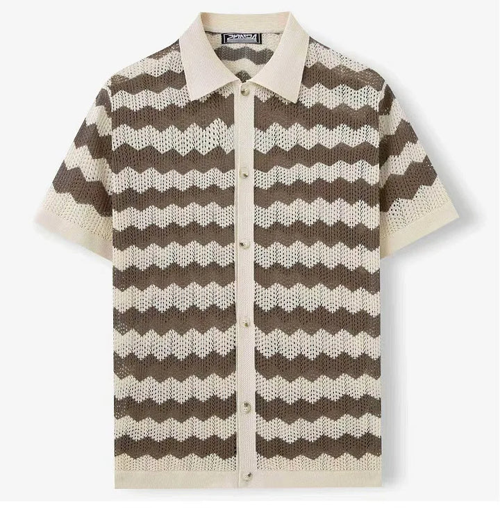 Monaco Wave Knit Button-Up