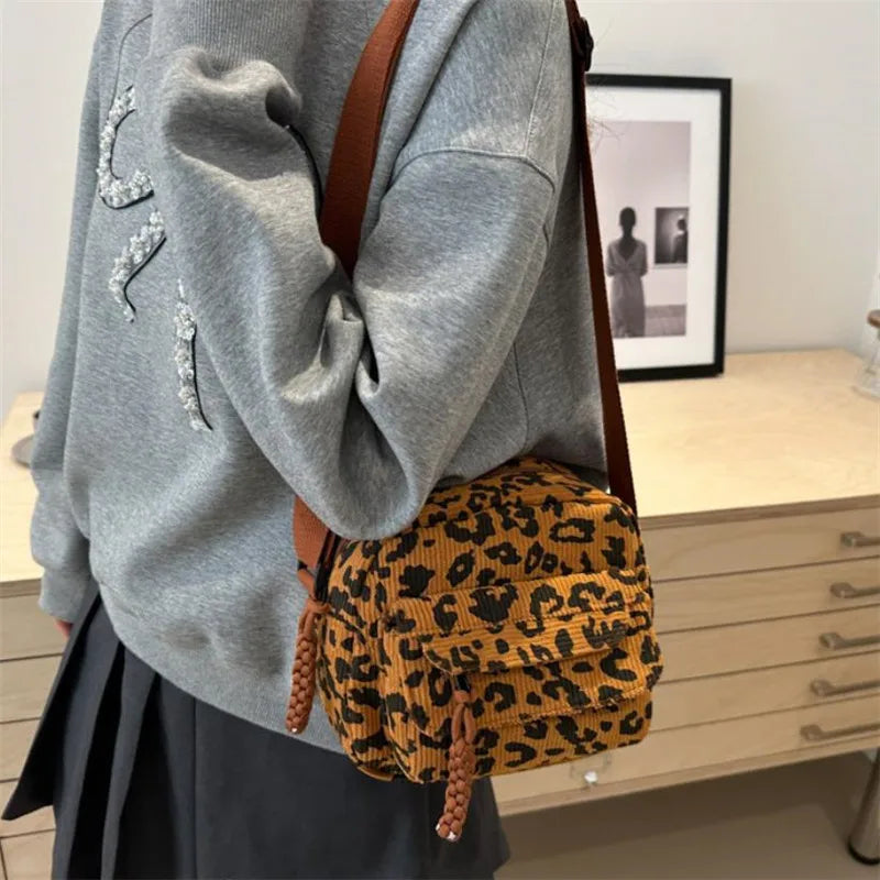 Cheetah Corduroy Crossbody Bag