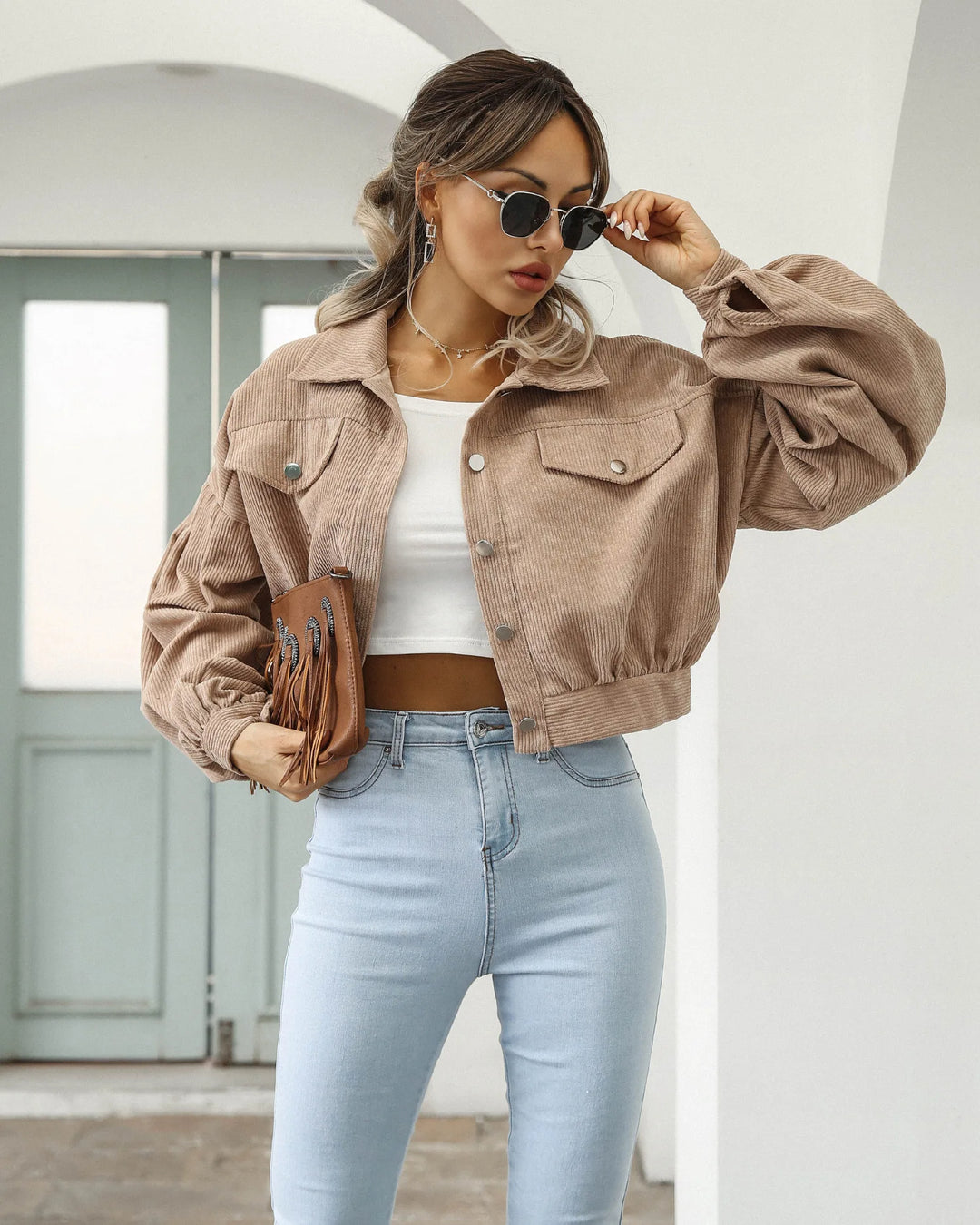 Velour Corduroy Cropped Jacket