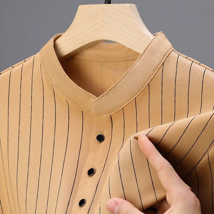 Atlas Pinstripe Mandarin Collar Polo