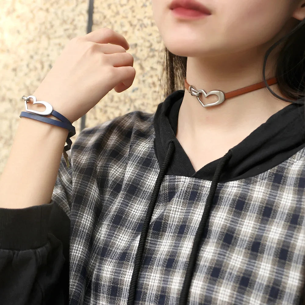 Heartbound Leather Choker Bracelet