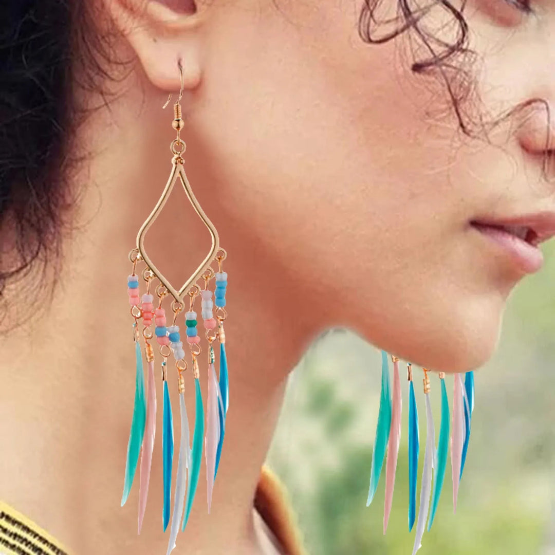 Boho Feather Drop Earrings