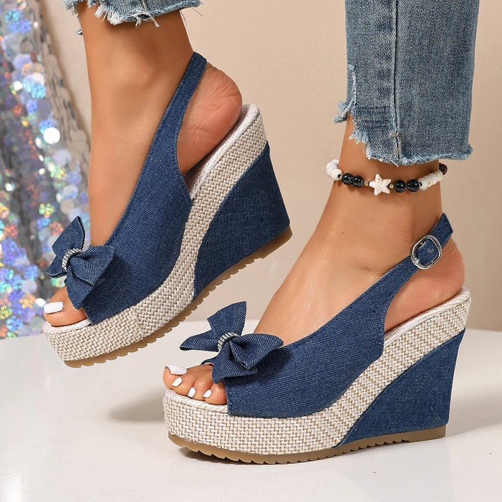 Venice Bow Denim Wedge