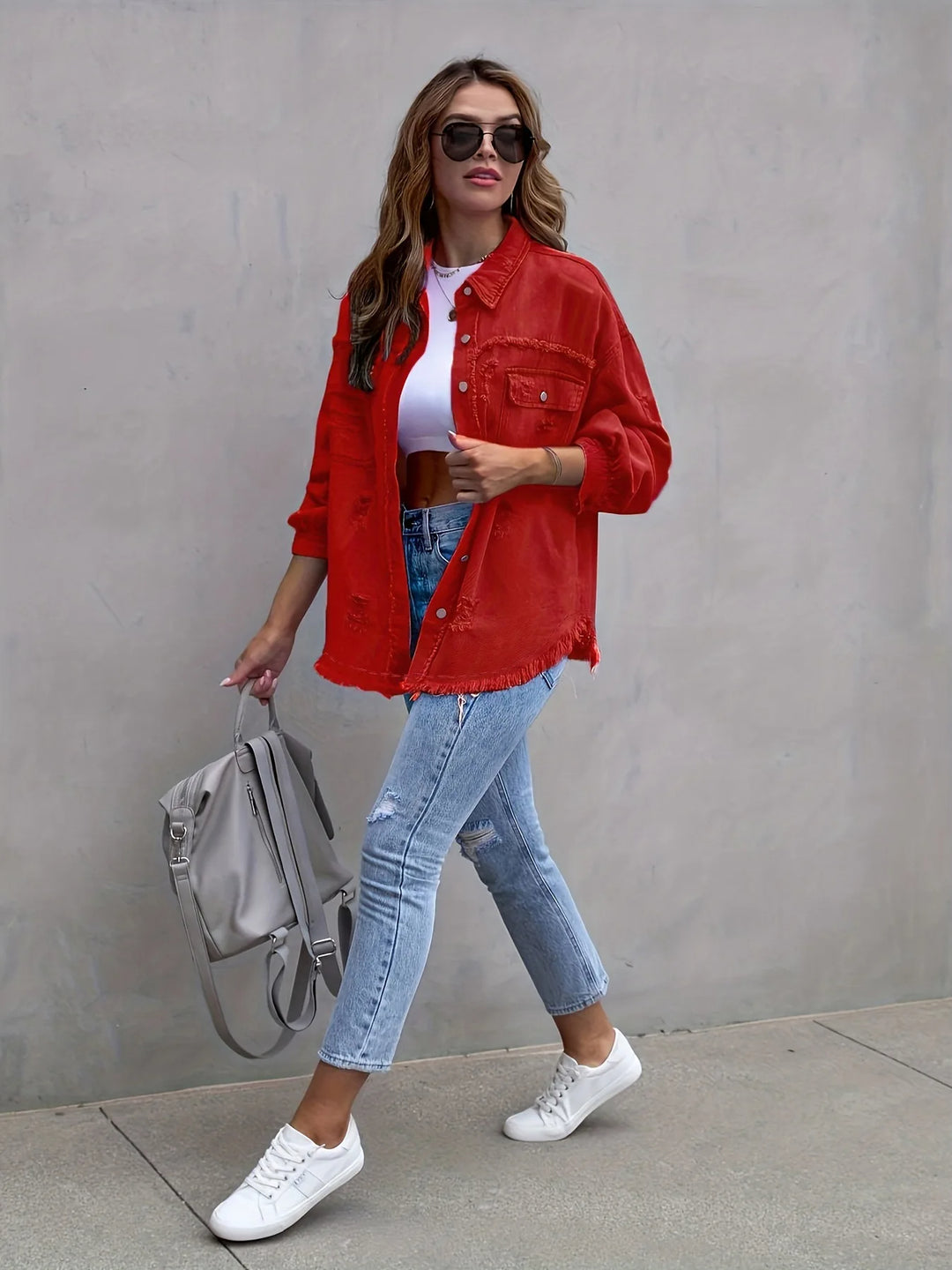 Midtown Distressed Denim Shirt Jacket