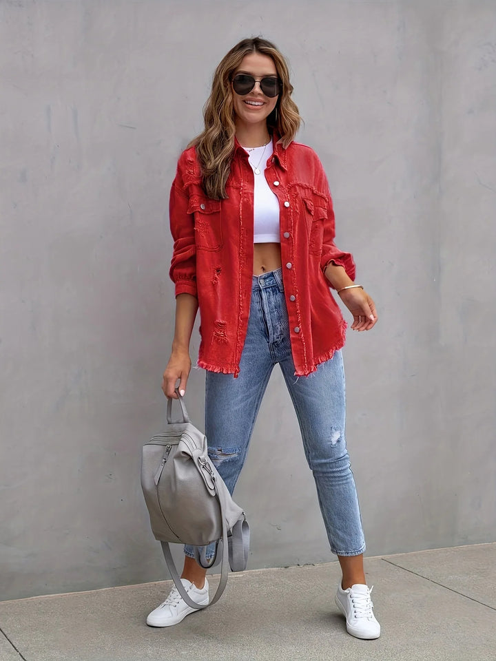 Midtown Distressed Denim Shirt Jacket