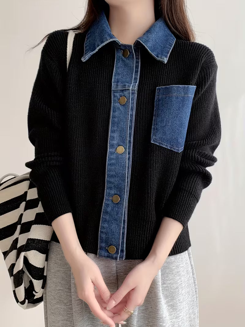 Hollis Contrast Denim Cardigan
