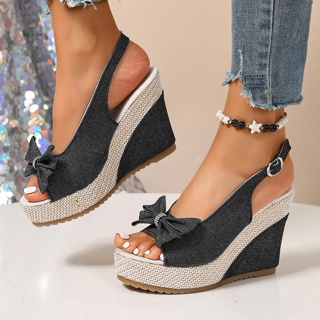 Venice Bow Denim Wedge