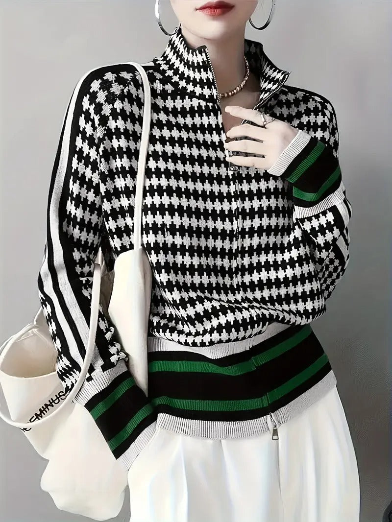 Isabella Houndstooth Zip-Up