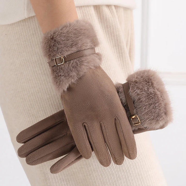 Suede Fur Cuff Gloves