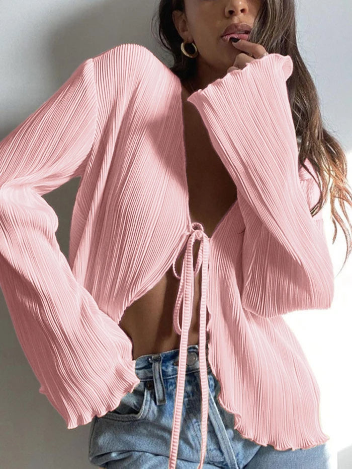 Pleated Tie-Front Blouse