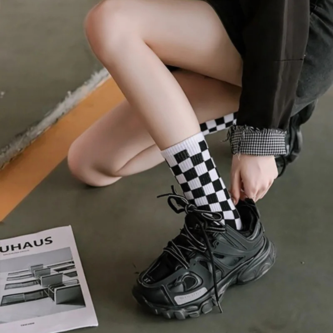 Checker Grid Crew Sock Set