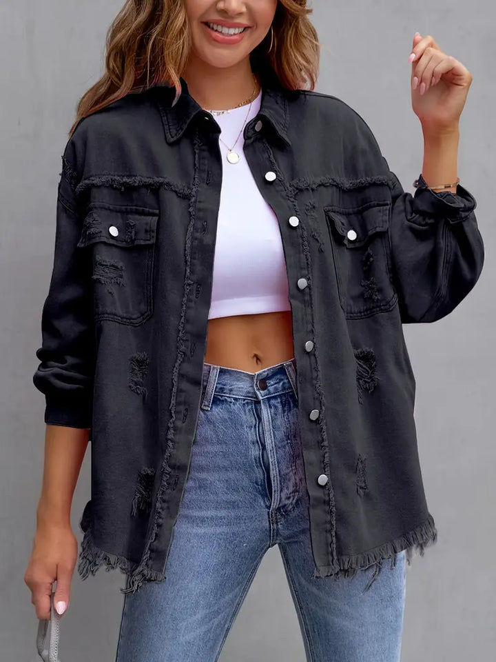 Midtown Distressed Denim Shirt Jacket