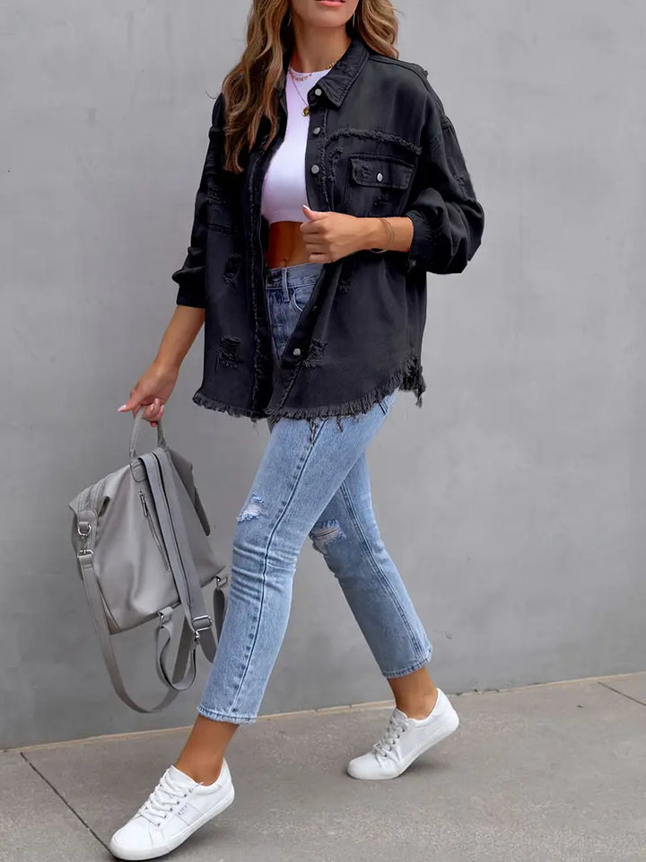 Midtown Distressed Denim Shirt Jacket