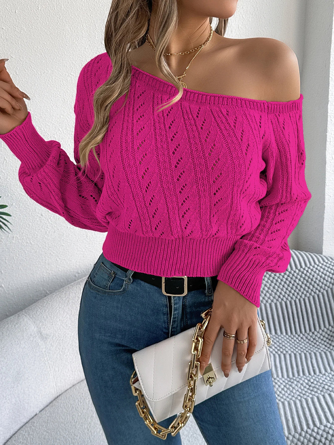 Cascade Off-Shoulder Knit Top