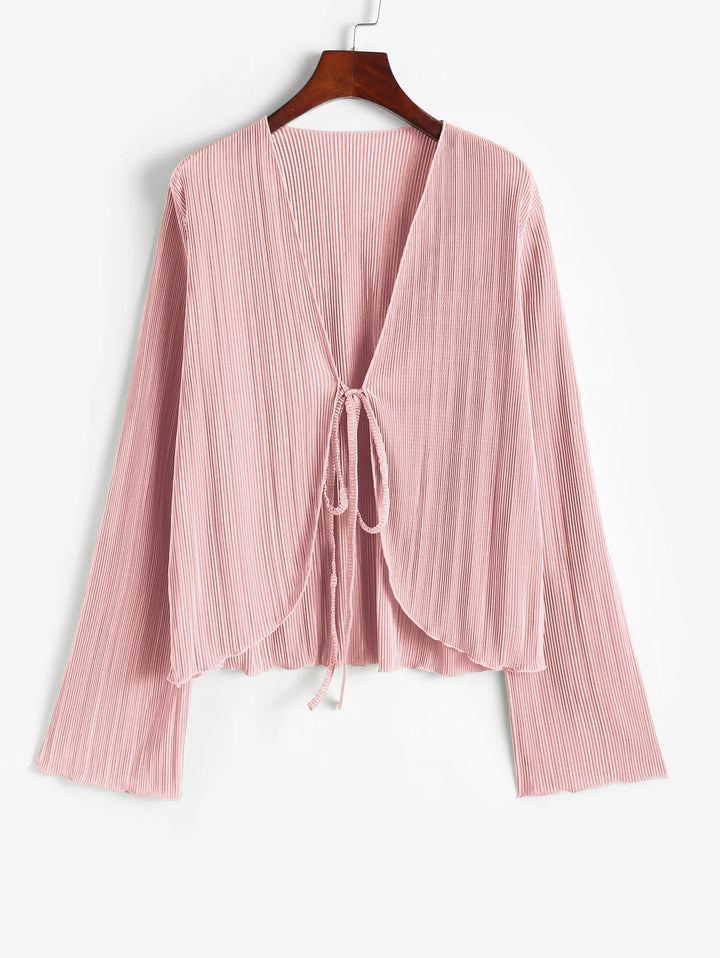 Pleated Tie-Front Blouse
