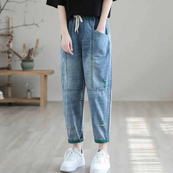 Contrast Denim Harem Pant