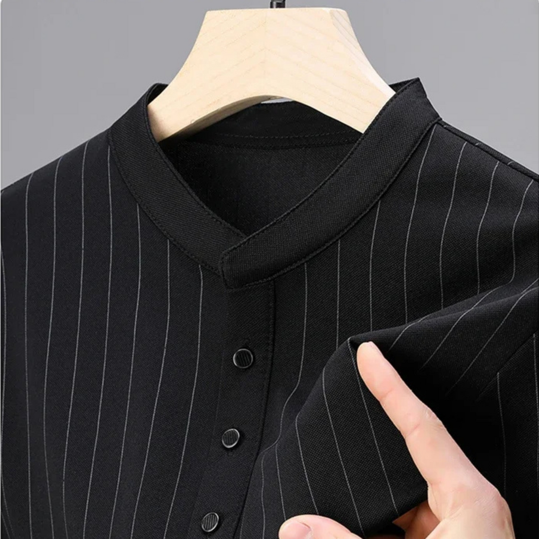 Atlas Pinstripe Mandarin Collar Polo
