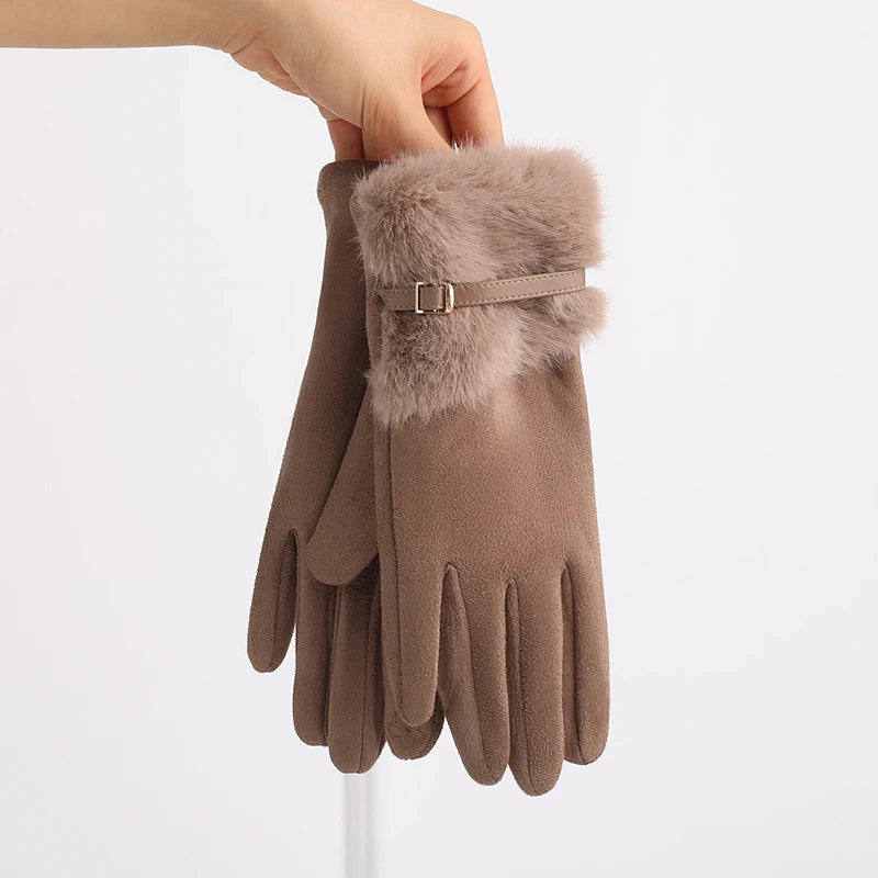 Suede Fur Cuff Gloves