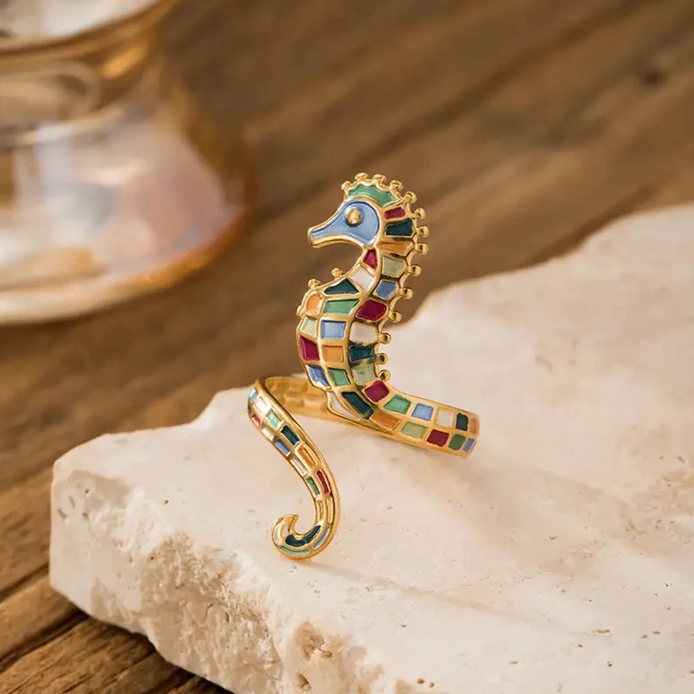 Iridescent Seahorse Wrap Ring