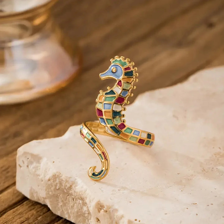 Iridescent Seahorse Wrap Ring