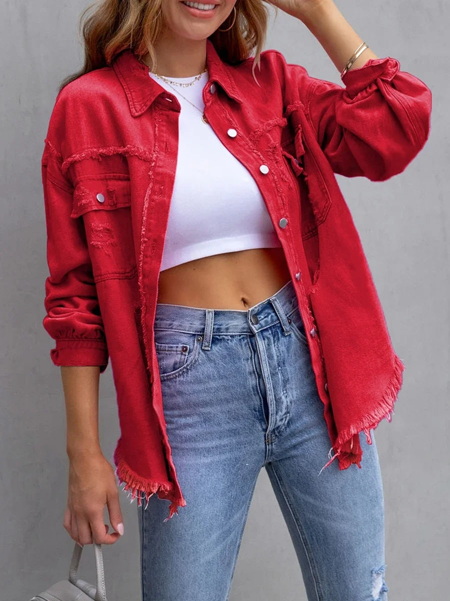 Midtown Distressed Denim Shirt Jacket
