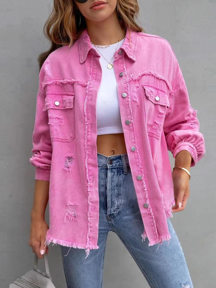 Midtown Distressed Denim Shirt Jacket