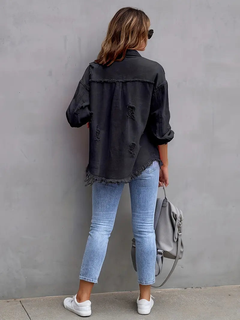 Midtown Distressed Denim Shirt Jacket