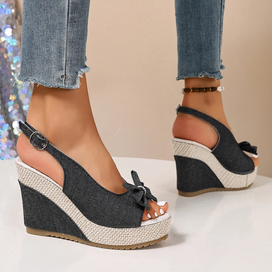 Venice Bow Denim Wedge
