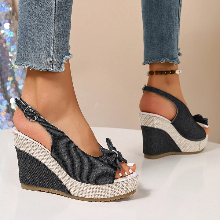 Venice Bow Denim Wedge