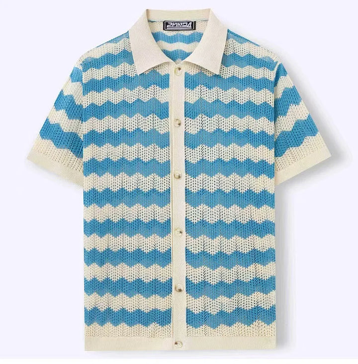 Monaco Wave Knit Button-Up