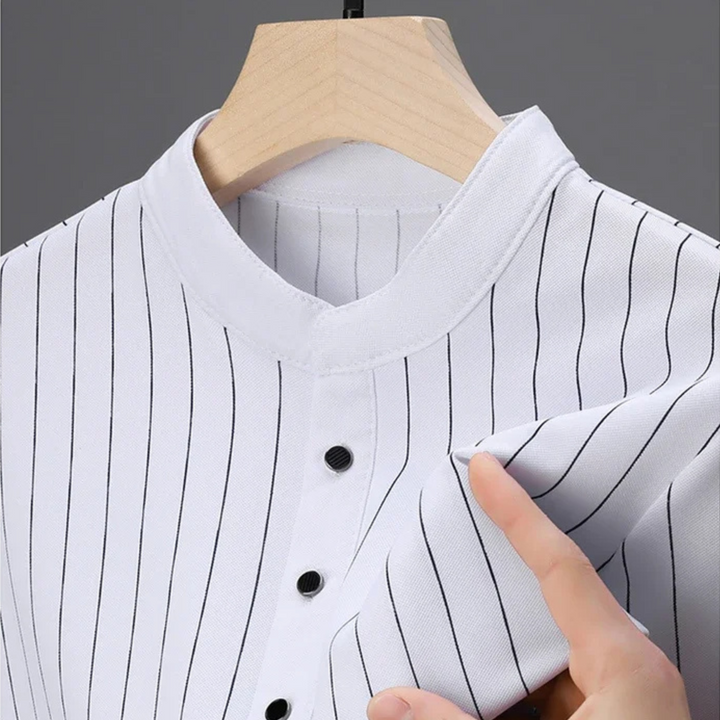 Atlas Pinstripe Mandarin Collar Polo