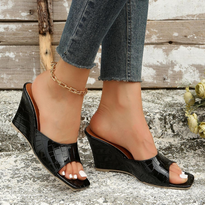Estelle Faux Snake Leather Wedges