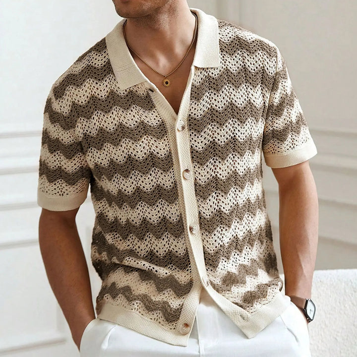 Monaco Wave Knit Button-Up