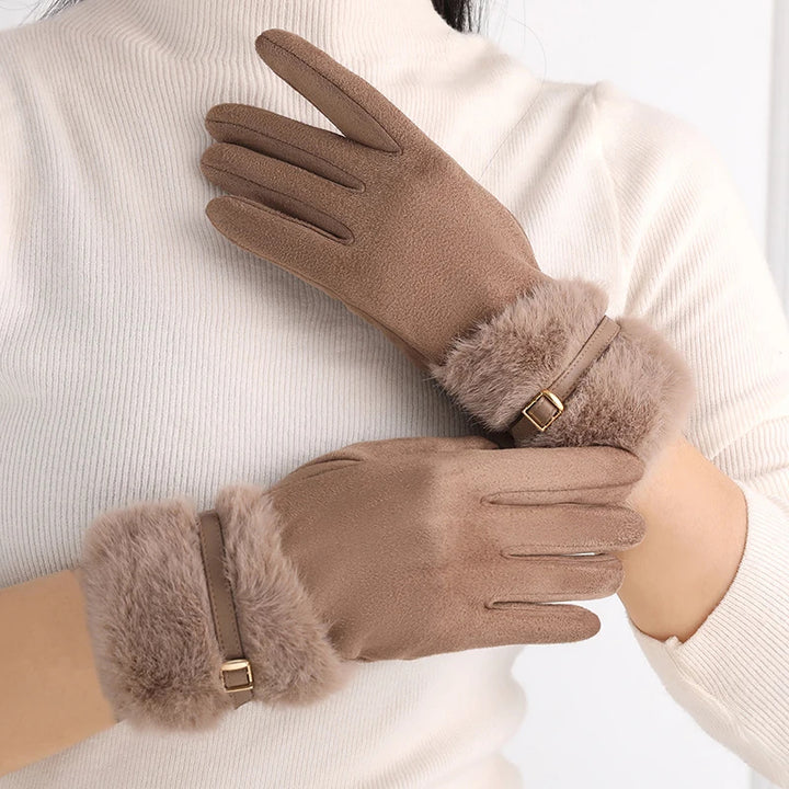 Suede Fur Cuff Gloves