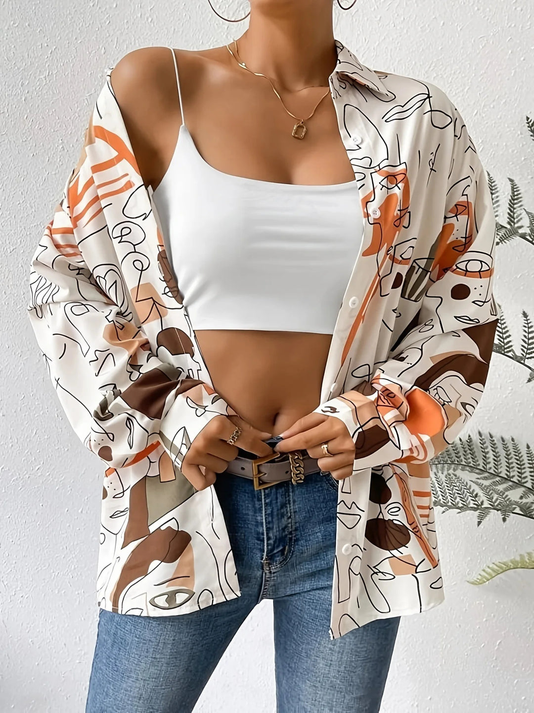 Abstract Satin Button-Up